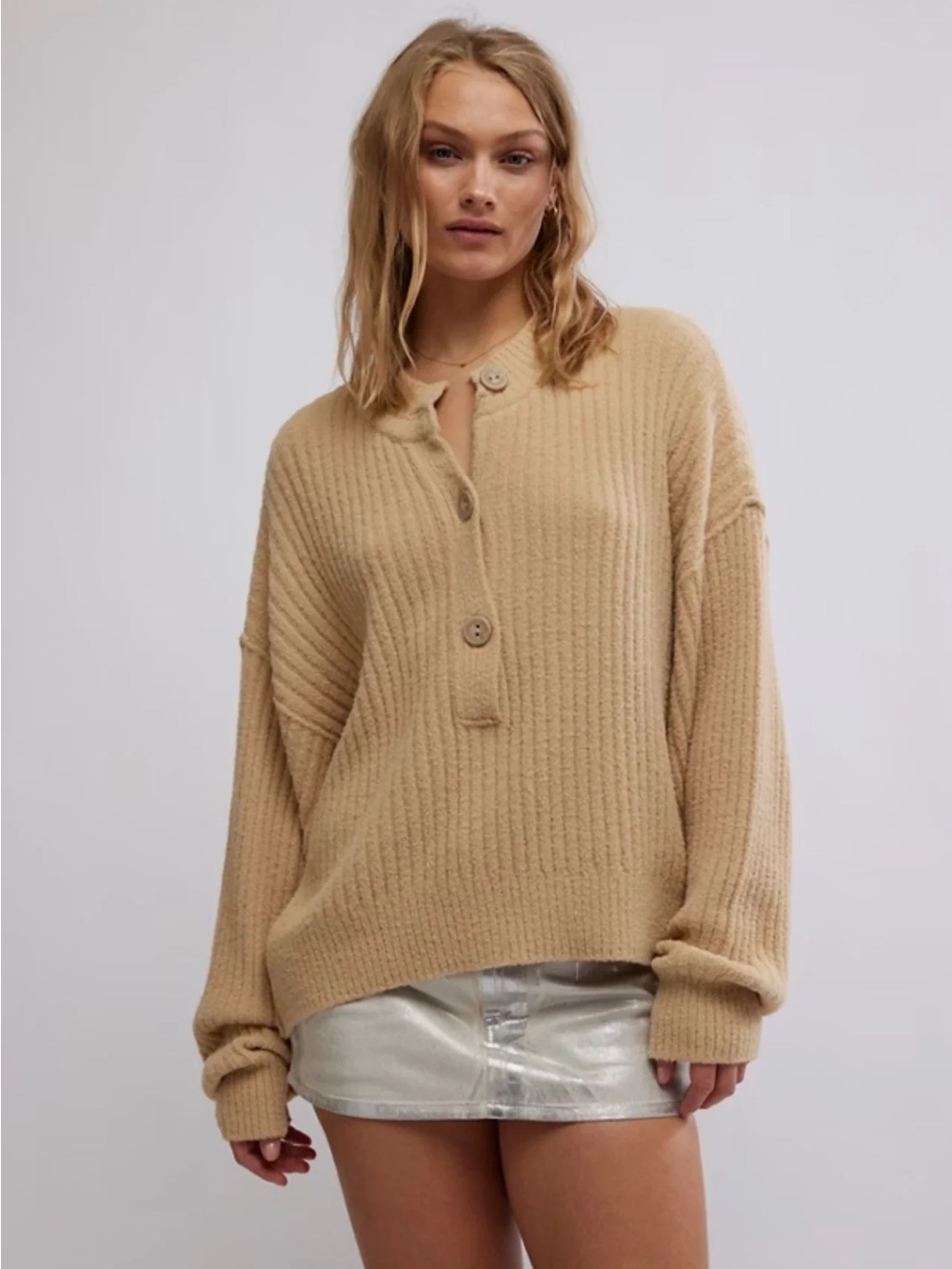 Free People Cocoa Henley Pullover - Sugar Cookie